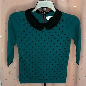 Elle Teal and Black Polka Dot Blouse/Sweater